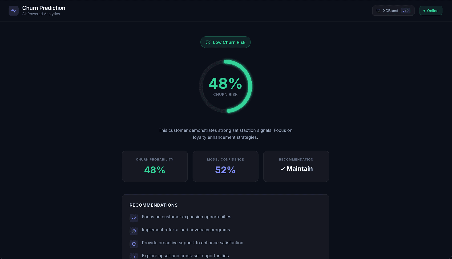Customer Churn Prediction interface