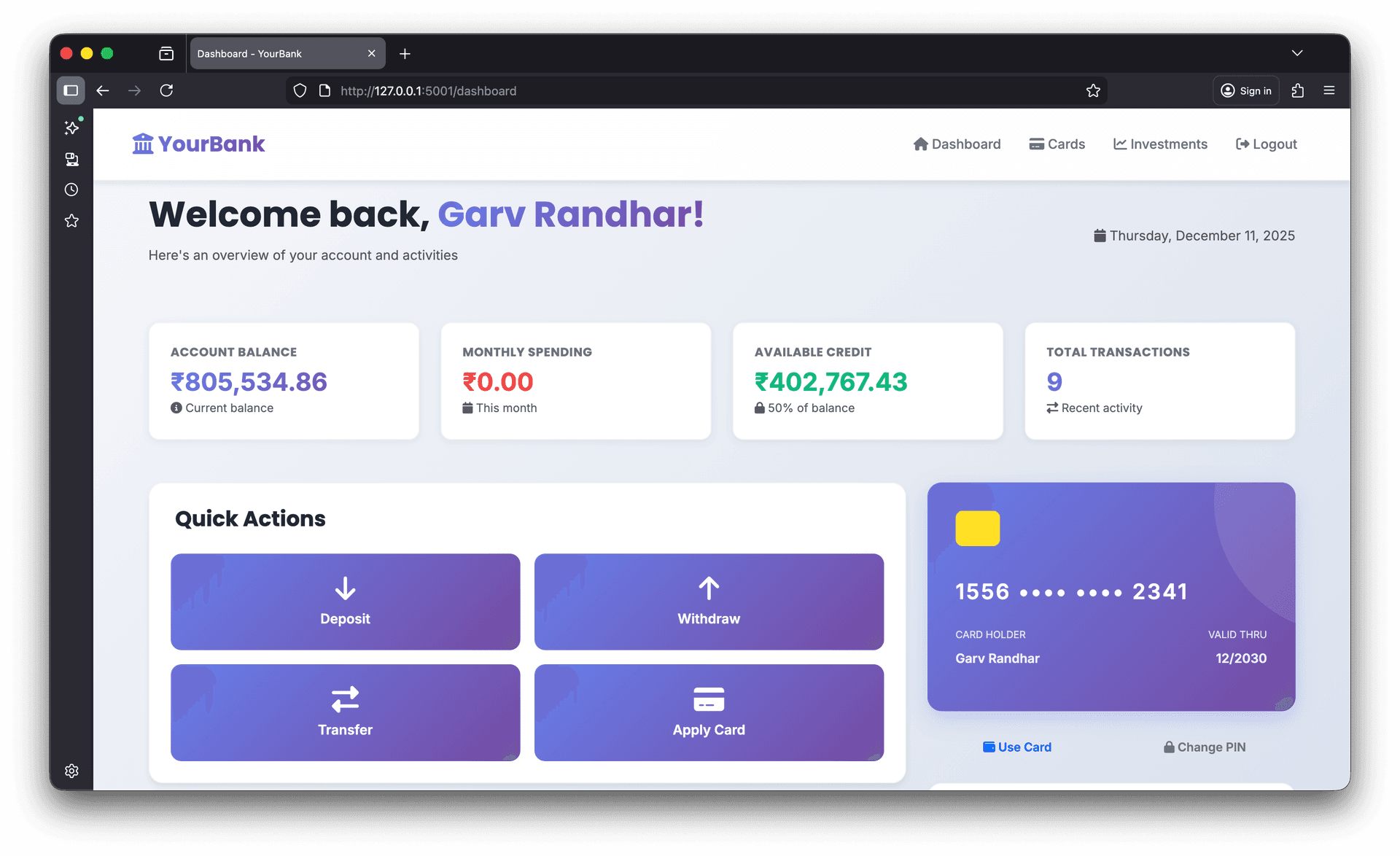 Online Banking System interface